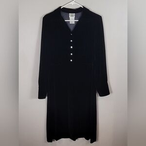 Laura Ashley Velvet Midi Shirt Dress Size 10 M Black Witchy Whimsigoth Modest